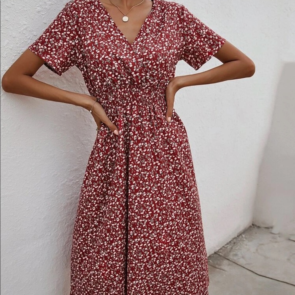 Boho floral print wrap A line dress - Picture 3 of 7
